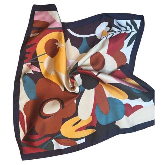 2/$30 Elegant Flower Satin Mosaic Silk Scarf Summer Colorful Daily Fashion - Picture 4 of 7